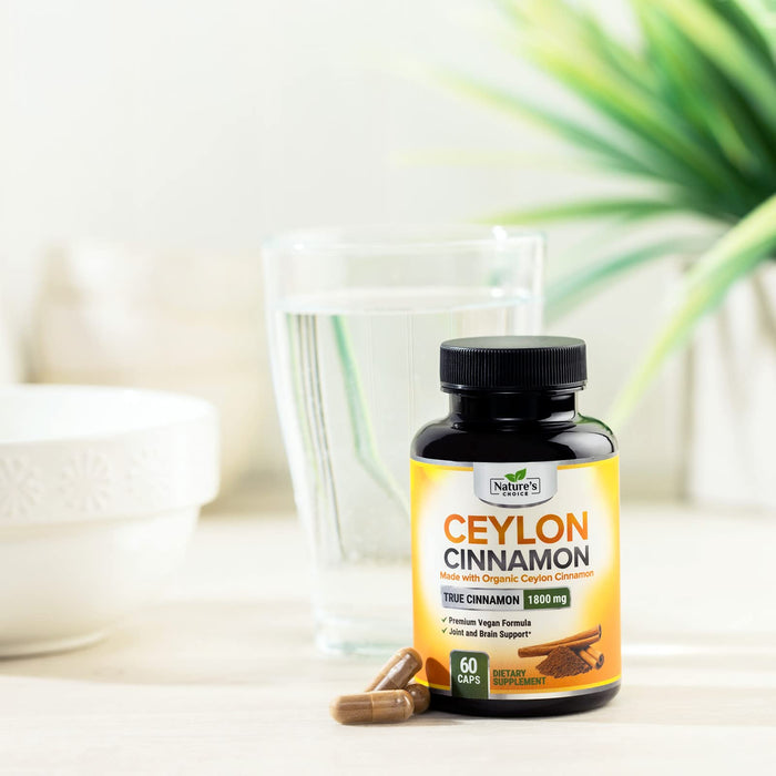 Ceylon Cinnamon Capsules - Certified Organic Cinnamon Pills, Non-GMO, Dairy & Gluten Free, Sri Lanka Cinnamon Powder Supplement, Vegan True Cinnamomum Vitamins, Sugar Free, Cinnamon Capsules