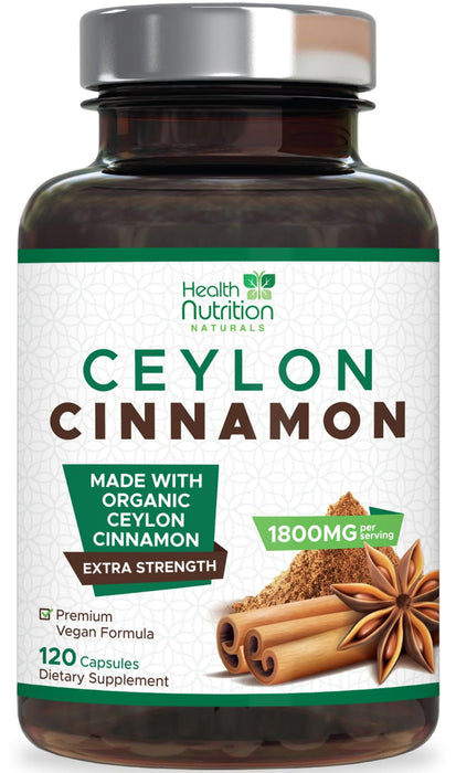 Pure Ceylon Cinnamon Capsules - Certified Organic Cinnamon Pills, Non-GMO, Dairy & Gluten Free, Sri Lanka Cinnamon Supplements, Vegan True Cinnamomum Vitamins, Sugar Free, Cinnamon Capsules