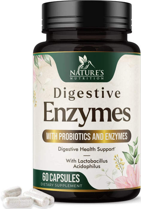 Nature's Nutrition Digestive Enzymes with Probiotics and Bromelain - Extra Strength Multi Enzyme Digestion Gut Health Support Supplement for Women and Men - Supports Gas and Bloating, Non-GMO