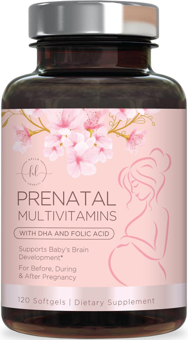 Hello Lovely! Prenatal Multivitamin, Ultra Strength Pregnancy Vitamins for Women with Folic Acid, Iron, DHA, Vitamin C, E - Prenatal Mineral Supplement for Daily Nutritional Support