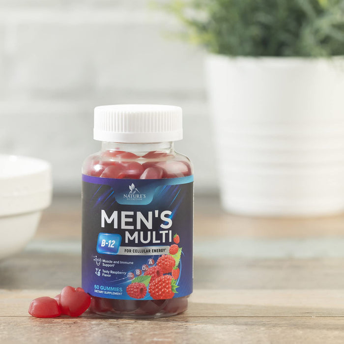 Nature's Multivitamin for Men Gummies - Berry Flavored Mens Multivitamins Daily Supplement with Vitamins A, C, D, E, B6, B12, & Zinc - Gummy Vitamin for Energy & Immune Health Support - 60 Gummies