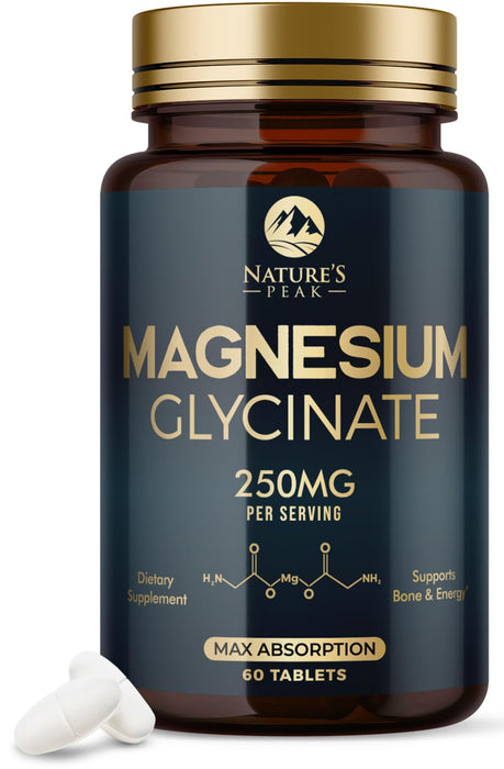 Magnesium Glycinate 250mg - 100% Chelated for Max Absorption, Magnesium Capsules for Bone, Muscle & Heart Health Support