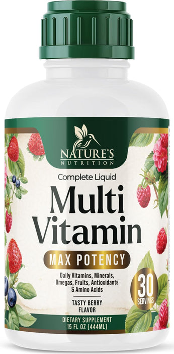 Nature's Multivitamin for Women | Men & Kids | Daily Liquid Multi Vitamin & Minerals with Vitamins A, C, D, E, B-6 & B-12, Womens Beauty Multivitamins & Adults Immune Support, Berry Flavor - 15 Fl Oz