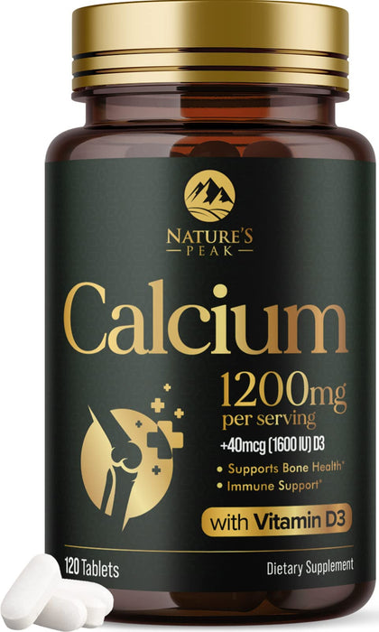 Nature's Calcium 1200 mg with Vitamin D3, Bone Health & Immune Support for Women & Men, Calcium Supplement Made with Extra Strength Vitamin D for Carbonate Absorption Dietary Supplement