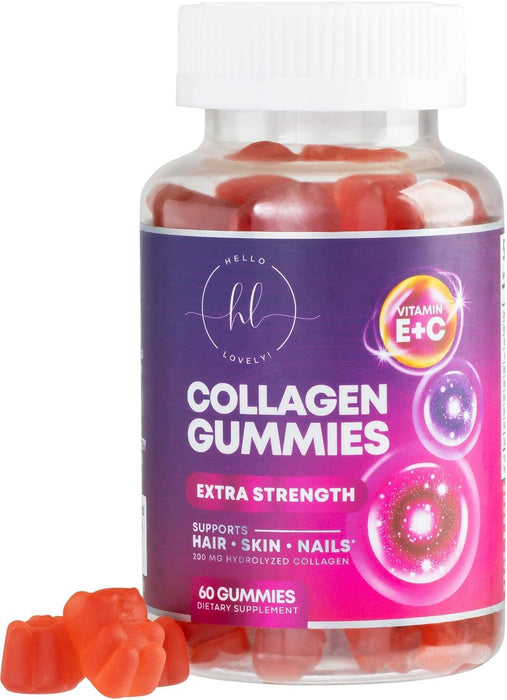 Collagen Peptides Gummies for Women & Men - Collagen Protein with Biotin, Extra Strength Hydrolyzed Collagen Peptides Gummy Supplement for Hair, Skin & Nails & Joint Support, Non-GMO - 60 Gummies