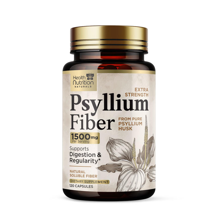 Fiber Supplement Psyllium Husk Caps 1500mg - Plant Based, High Absorption, Natural Soluble Fiber Supplements Non-GMO, Gluten Free Digestive Health & Intestinal Support, Psyllium Fiber - 120 Capsules