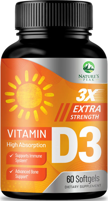 Vitamin D3 Extra Strength 5000 iu (125 mcg) High Absorption for Bone, Muscle and Immune Support - Nature's Daily Vitamin D Supplement - Non-GMO