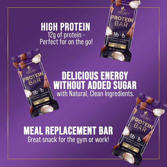 Chocolate Protein Bars, High Protein, Nutritious Snacks to Support Energy, Chocolate Brownie, Meal Replacement Bar, Low Sugar, Low Carb, Gluten Free, Pure, Nature's Bars, 1.83 oz
