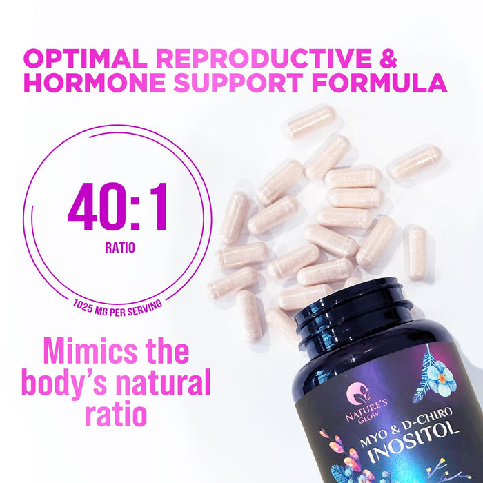 Myo-Inositol & D-Chiro Inositol Blend - 60 Day Supply, Premium 40:1 Ratio, Hormone Support for Women, Ovarian Health Myo Inositol Vitamin B8, Nature's Inositol Supplement