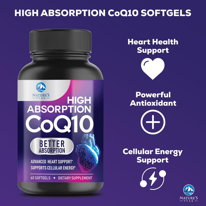 CoQ10 100mg Softgels - Powerful CoQ10 100 mg - Superior Absorption - Antioxidant for Heart Health Support & Energy Production - Coenzyme Q10 Vitamins & Supplements - 2 Month Supply - 60 Softgels