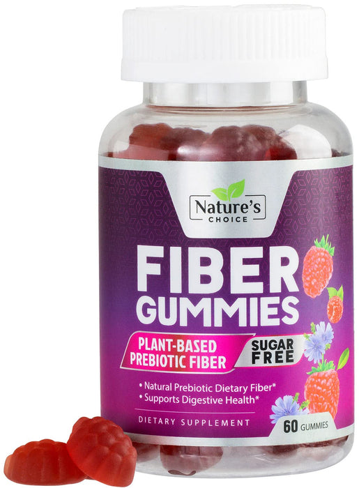 Nature's Choice - Vegan Fiber Gummies Sugar Free - 4 Grams of Daily Prebiotic Fiber - Max Strength Soluble Fiber Gummy, Supports Digestive Health & Regularity, Nature's Non-GMO Dietary Fiber Supplement