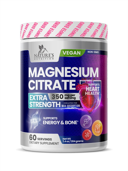 Magnesium Supplement Powder, 350mg Magnesium Citrate Drink Mix, 100% Chelated for High Absorption - Supports Energy, Sleep, Bone, Muscle & Whole Body Health - Gluten-Free, Vegan, Non-GMO - 60 Servings