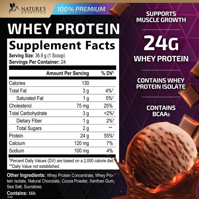 Whey Protein Powder 24g - Chocolate Ice Cream Whey Isolate Protein for Muscle Growth Support - Premium Whey Powder for Fast Absorbing and Easy Digesting for Men and Women, Gluten Free - 24 Servings