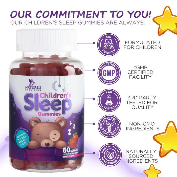 Kids Sleep Gummies, 2mg Melatonin, Nature's Effective & Drug-Free Restful Sleep Support Supplement, Childrens Melatonin Gummy for Ages 4 & Up, Vegan, Non-GMO, Natural Color & Berry Flavor - 60 Gummies
