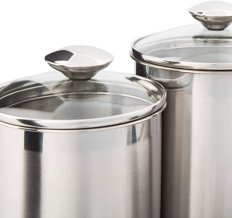 SILVERONYX SO Airtight Canisters Sets for the Kitchen Counter - Stainless Steel Food Storage Containers with Glass Lids for Tea Coffee Sugar Flour Baking Dry Storage, Canister for Pantry
