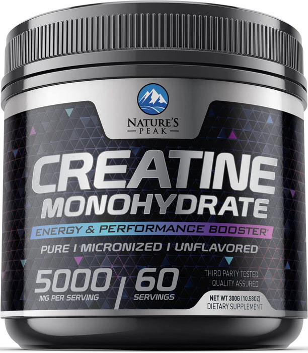 Nature's Peak Creatine Monohydrate Micronized Powder 5000mg Per Serv (5g) - Keto Friendly Workout Supplement - Pure Unflavored, Vegan, Creatine Pre Workout Supplements 300 Grams -