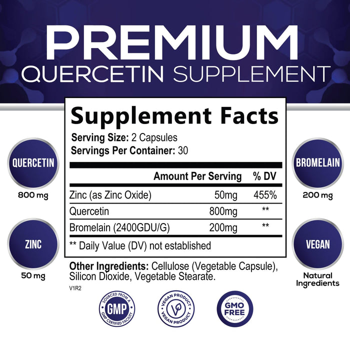 Nature's Peak Quercetin - 1050mg Supplement with Bromelain, Zinc & Bioflavonoids, Immune Health Support, Extra Strength Quercetin & Bromelain 1000mg - Non-GMO, Vegan & Gluten Free