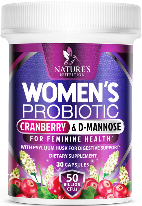 Probiotics for Women with Prebiotics & Cranberry, 50 Billion CFU, Vaginal Women's Probiotic for Immune & Digestive Health, D-Mannose for Urinary Health, Shelf Stable No Soy Gluten Dairy - 30 Capsules