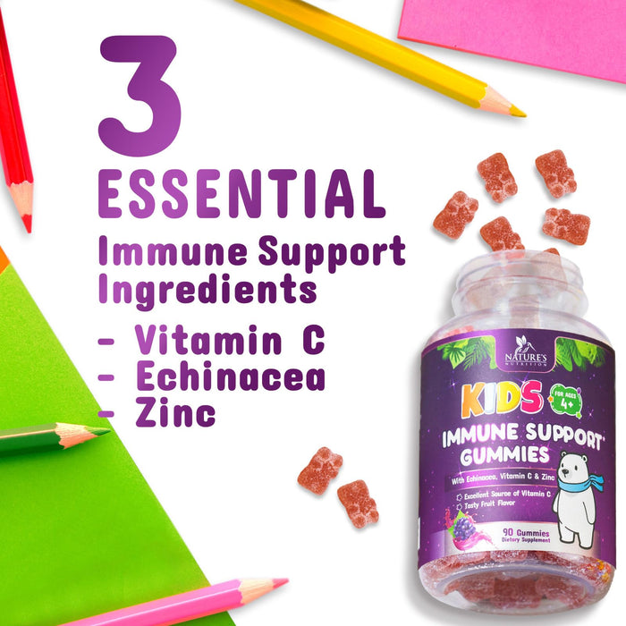 Kids & Toddler Immune Support Gummies with Vitamin C, Zinc & Echinacea - Immune Support Gummy for Kids, Daily Childrens Immune Support Vitamins Supplement, Vegan & Non-GMO, Berry Flavor