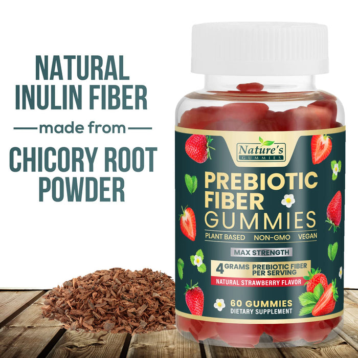 Nature's Gummies Fiber Supplement - Max Strength 4g of Natural Soluble Prebiotic Fiber, Supports Digestive Health & Regularity, Non-GMO, Chicory Gummy Supplements for Adults, Berry Flavor, 60 Gummies