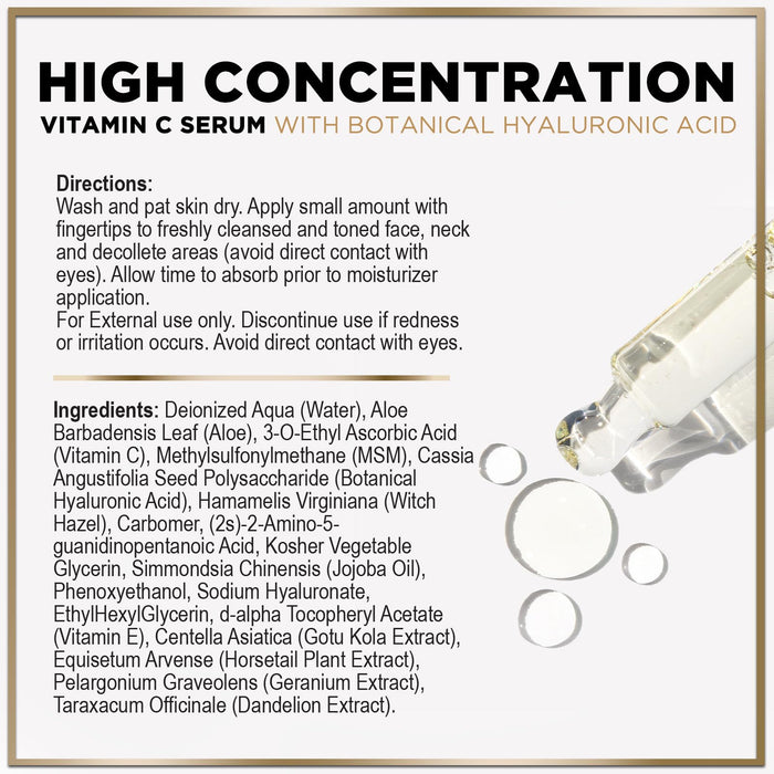 Vitamin C Face Serum - Anti Aging Facial Skin Serum with Vitamin C, Hyaluronic Acid, Vitamin E & More for Dark Spots, Fine Lines & Wrinkles, Skin Brightening Face Serum for Women & Men - 1 Fl Oz