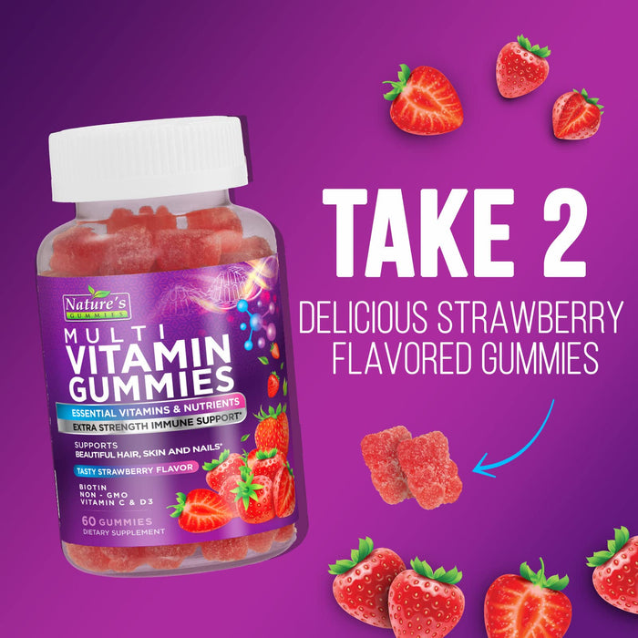 Adult Multivitamin Gummies Extra Strength - Daily Gummy Vitamin Supplement for Adults, Immune Support, Gummy with Vitamins A, C, D, E, B6, B12, Zinc and More for Women & Men, Berry Flavor - 60 Count