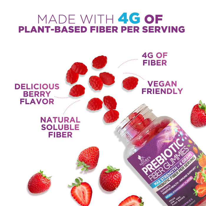 Fiber Gummies for Adults, Daily Prebiotic Fiber Gummy 4g for Digestive Health Support - Supports Regularity & Digestion Health, Plant Based Fiber Supplement, Non-GMO, Berry Flavor