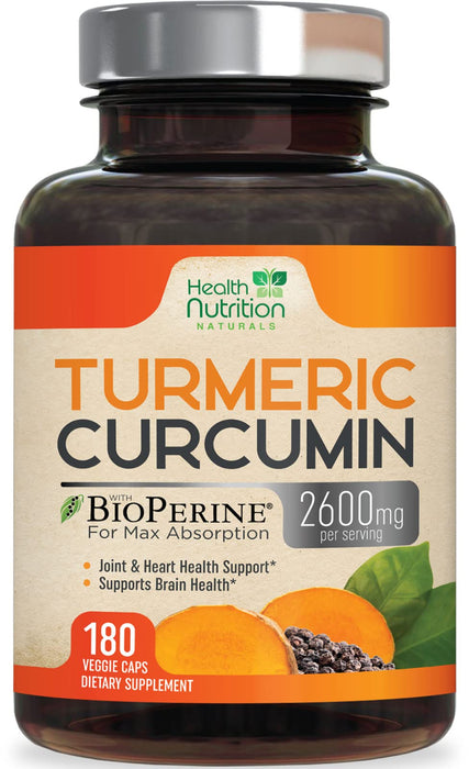 Turmeric Curcumin with BioPerine Black Pepper Extract 2600mg - High Absorption Ultra Potent Tumeric Herbal Supplement with 95% Curcuminoids, Nature's Turmeric for Joint Support, Non-GMO