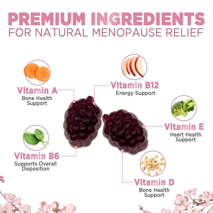Menopause Supplements for Women Gummy - Multibenefit Menopause Relief Gummies, Natural Hot Flash and Night Sweats Support - Energy Support Supplement, Raspberry Pomegranate - 60 Gummies