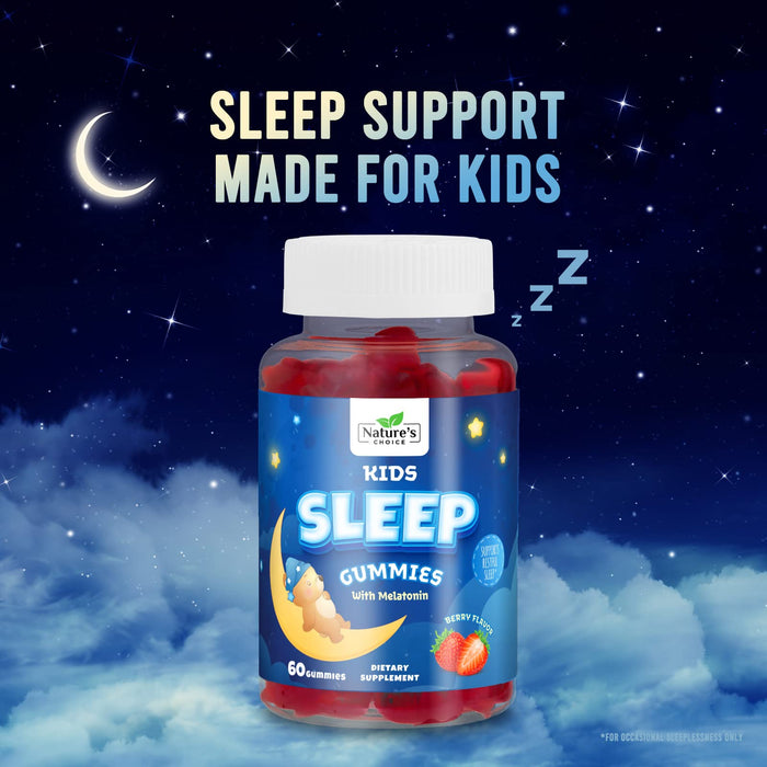 Kids Melatonin 1mg Gummy, 100% Drug-Free & Effective Sleep Supplement Gummies for Children Ages 3 and Up, Chewable Supplement for Restful Sleep, Natural Berry-Flavored - 60 Gummies