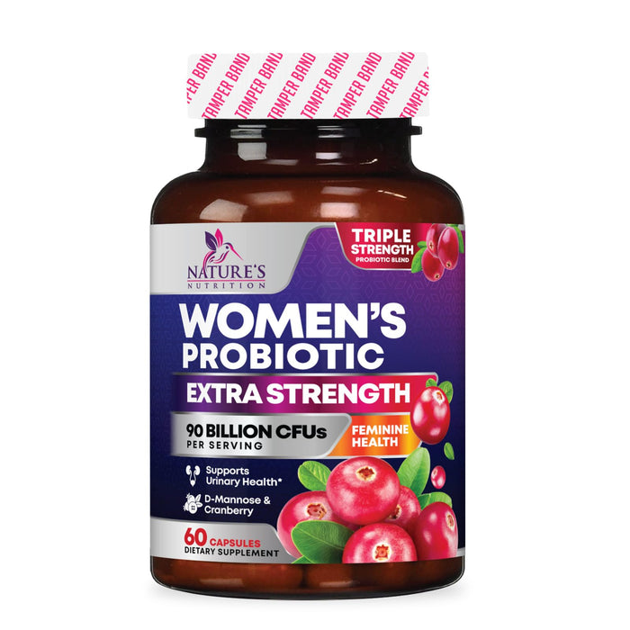 Nature's Nutrition Formulated Probiotics for Women with Prebiotics - Womens Probiotic for Digestive, Vaginal, Urinary Support, 90 Billion CFU & 16 Diverse Strains, Cranberry & D-Mannose