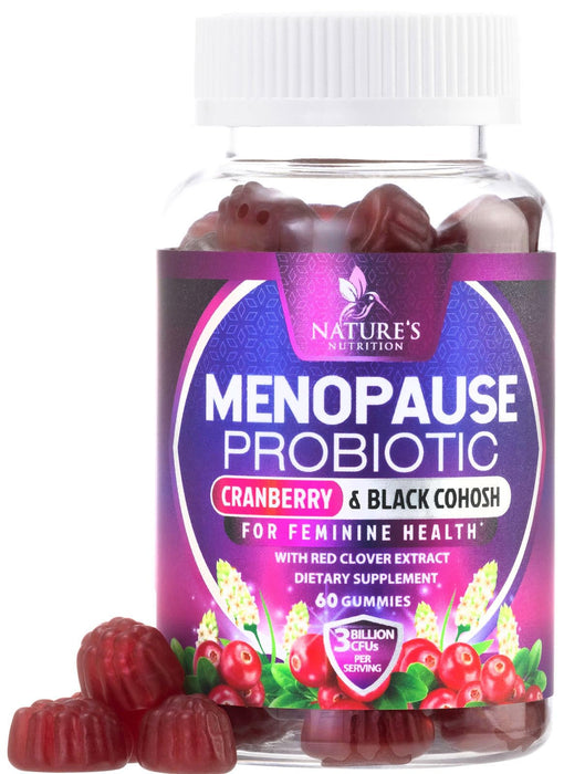 Menopause Probiotic for Women Gummy with Cranberry, 3 Billion CFU, Natural Menopause Relief for Hot Flashes, Night Sweats, PH Balance, Mood Swings, Immune Support, Probiotic Supplement - 60 Gummies