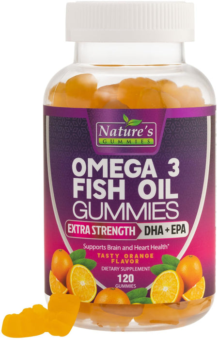 Omega 3 Fish Oil Gummies, Extra Strength Omega Fish Oil Supplement, High Absorption for Joint, Heart & Brain Support, Nature's Heart Healthy Omega 3s DHA EPA Gummy Vitamin, Orange Flavor