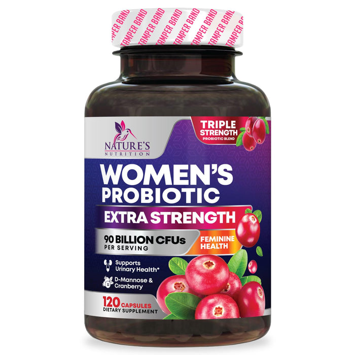 Nature's Nutrition Formulated Probiotics for Women with Prebiotics - Womens Probiotic for Digestive, Vaginal, Urinary Support, 90 Billion CFU & 16 Diverse Strains, Cranberry & D-Mannose