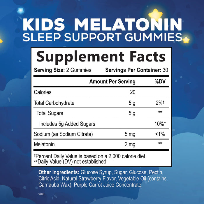 Kids Melatonin 1mg Gummy, 100% Drug-Free & Effective Sleep Supplement Gummies for Children Ages 3 and Up, Chewable Supplement for Restful Sleep, Natural Berry-Flavored - 60 Gummies