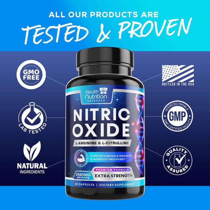 Health Nutrition Naturals HNN - Extra Strength Nitric Oxide Supplement L Arginine 3X Strength - Citrulline Malate, AAKG, Beta Alanine - Premium Muscle Support