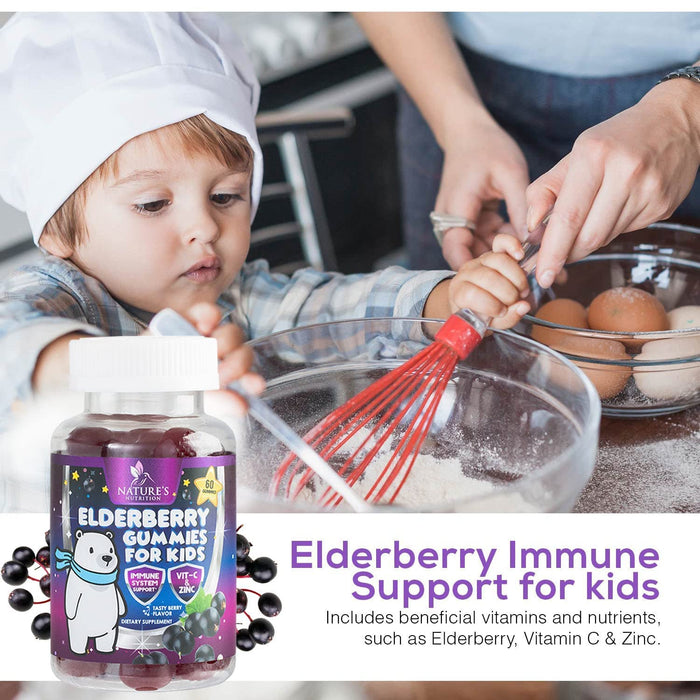Sambucus Elderberry Immune Gummies for Kids with Vitamin C, Zinc & Elderberry, Daily Childrens Immune Support Vitamins Gummy Children Ages 2 Up, Natures Supplement, Non-GMO, Berry Flavor