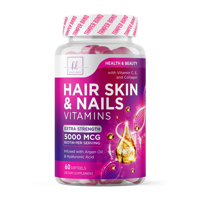 Hair Vitamins for Women with Biotin 5000mcg - Hair, Skin & Nails Health & Keratin Support Infused with Argan Oil, Collagen & Hyaluronic Acid, Womens Hair Growth Support Supplement