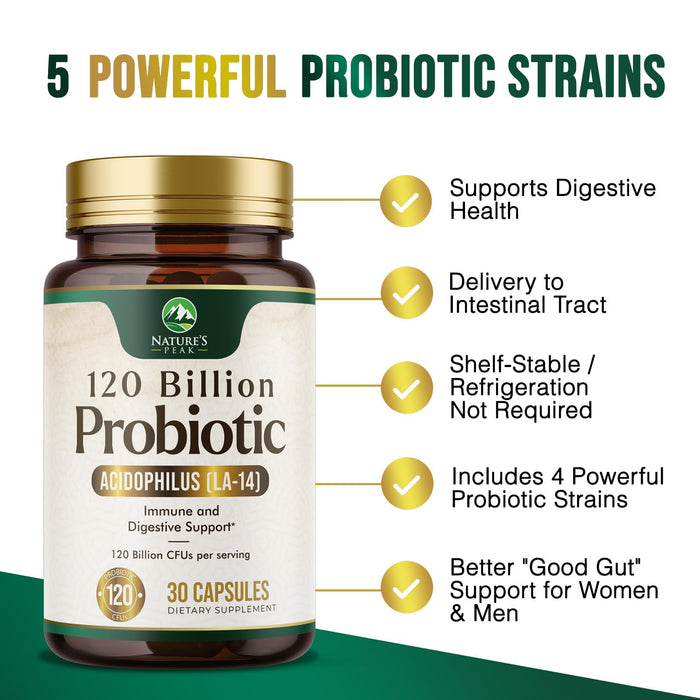 Probiotics for Digestive Health - 120 Billion CFU Guaranteed with Diverse Strains for Women's Vaginal & Urinary Health & Daily Immune Support, Nature's Acidophilus Probiotic Supplement