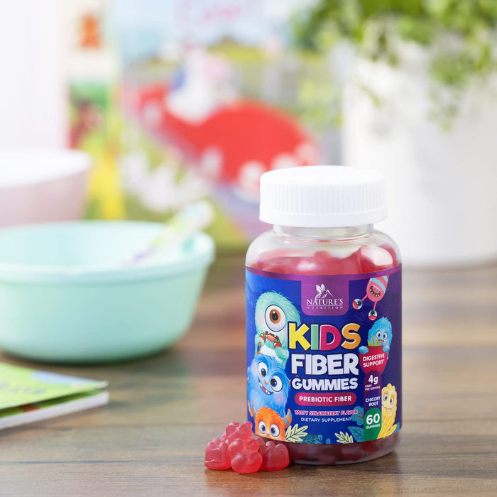 Kids Fiber Gummy Bears Supplement - Daily Prebiotic Fiber for Kids, Supports Regularity, Digestive Health & Immune Support, Nature's Plant Based Chicory Root Vitamins, Vegan, Berry Flavor