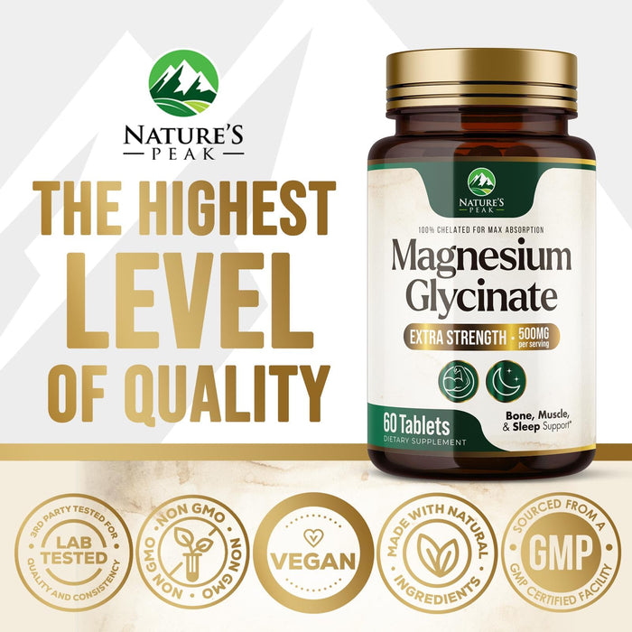 Nature's Magnesium Glycinate 500 mg - High Absorption Magnesium Supplement Pills to Support Heart Health, Muscle, Nerve & Bone Support, Vegan, Non-GMO Dietary Supplement Magnesium Pills