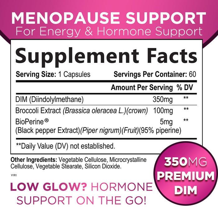 Nature's Glow Menopause Supplements for Women w/DIM - Menopause Relief Vitamins for Hormone Support, Hot Flashes, Night Sweats & Energy Support, Non-GMO Menopause Vitamins - 60 Capsules