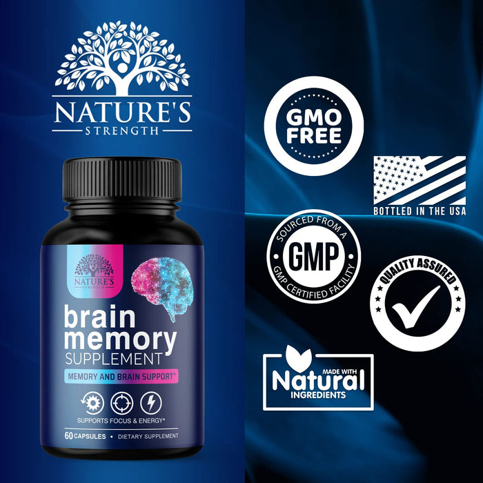 Nootropic Brain Supplements Focus Memory Supplement Pills - Mental Support & Concentration - Brain Health & Energy with B Vitamins, Phosphatidylserine, Nature's Vitamins for Men & Women - 60 Capsules