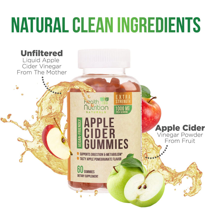 Vegan Apple Cider Vinegar Gummies | 120 Count | ACV Supplement, Advanced Weight Loss, Belly Fat Burn, Detox & Cleanse, Natural Apple Flavor, Non-GMO, Gluten Free Gummy for Adults