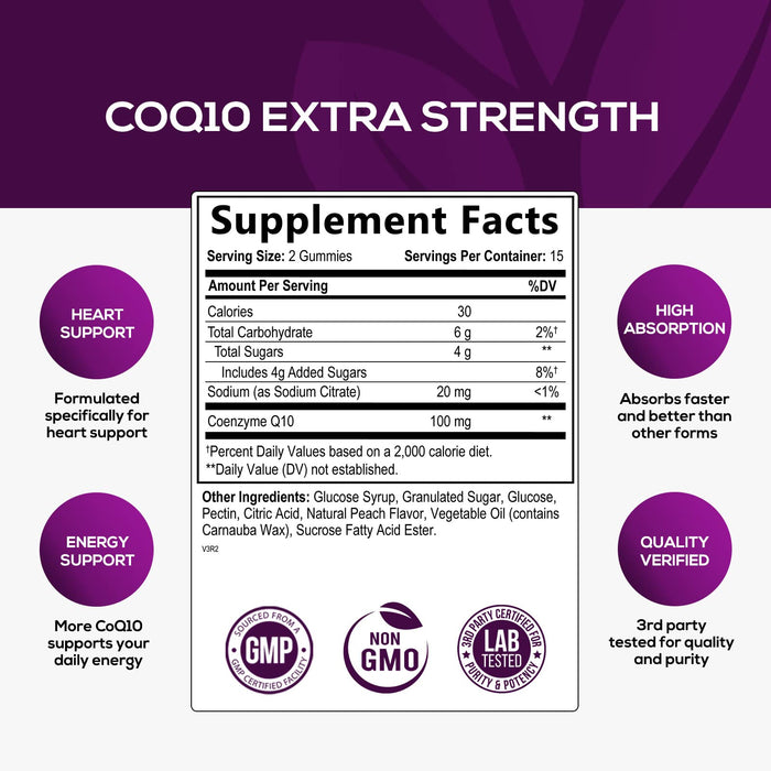 Nature's CoQ10 100mg Gummies, 3X Better Absorption, Antioxidant for Heart Health Support & Energy Production, Ultra Coenzyme Q10 Vitamins, Coq 10 Supplements, Dietary Supplement, Non-GMO