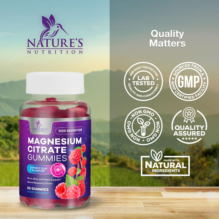 Magnesium Gummies - High Absorption Magnesium Citrate Supplement for Adults & Kids - Nature's Calm Magnesium Gummies Dietary Supplements for Bone, Muscle Health, Heart Support