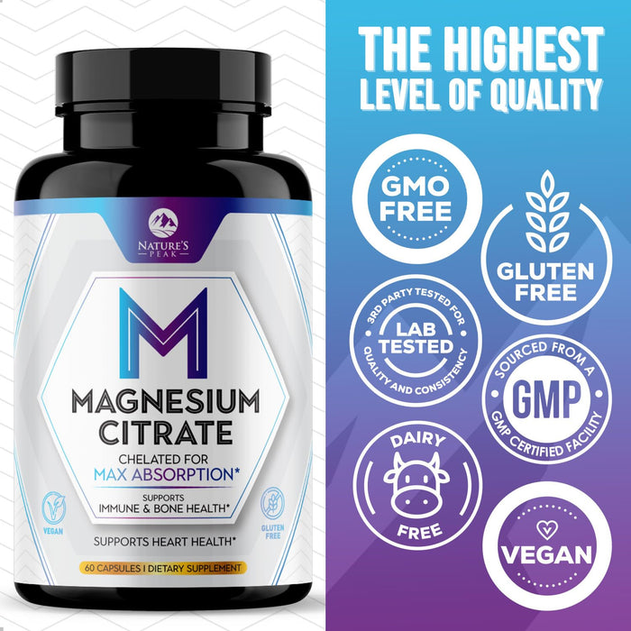 Magnesium Citrate 1000mg Capsules - Extra Stength Magnesium Supplement for Muscle, Nerve, Bone & Heart Health Support - High Absorption Magnesium Oxide Powder, Gluten Free, Non-GMO
