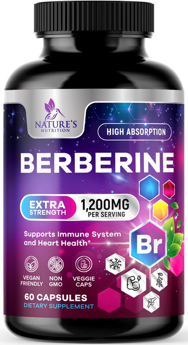 Nature's Nutrition Berberine Supplement 1200mg per Serving - High Absorption Heart Health Support & Immune Support - Berberine Plus - Berberine HCI Supplement Pills, Gluten-Free