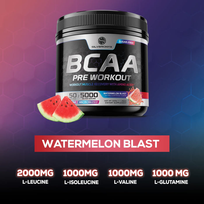 BCAA Powder Watermelon | Post Workout Muscle Recovery Support Drink for Hydration | Sugar Free BCAAs Amino Acids Powder | Pre Workout Energy Branched Chain Amino Acids Sport Drink Mix | 50 Servings