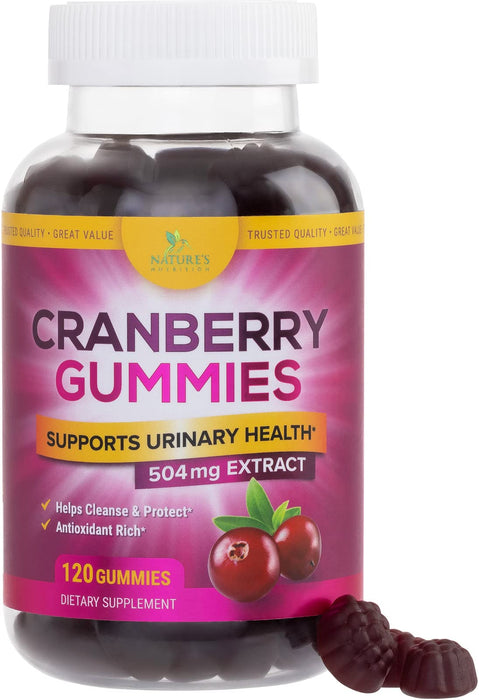 Nature's Nutrition Cranberry Urinary Tract Health Gummies + Vitamin C - 25,000mg - Triple Strength Cranberry Concentrate Extract Supplement Pills, Ultimate Potency, Non-GMO, Gluten Free
